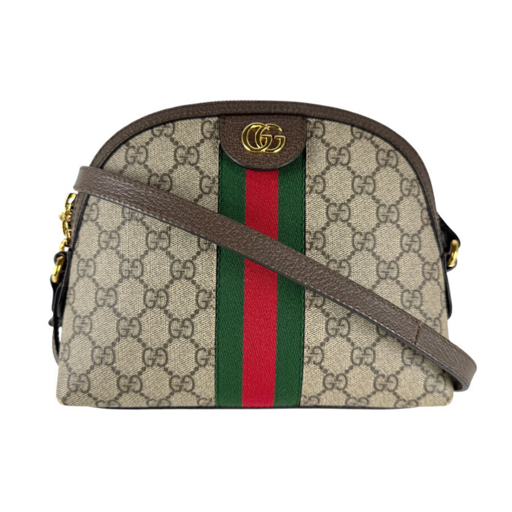 Gucci GG Supreme Shoulder Bag Leather Beige Brown Gold